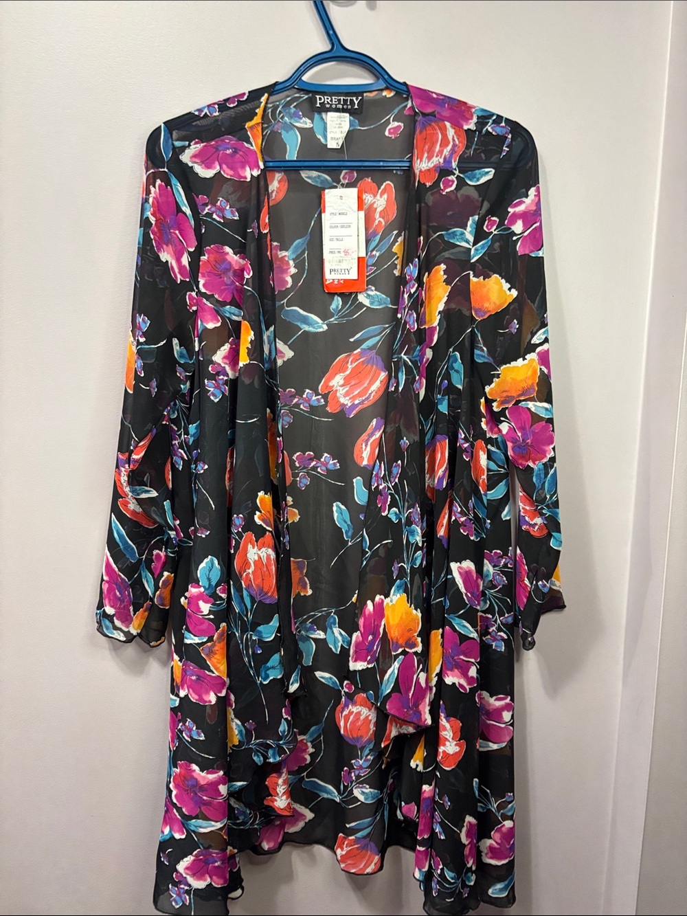 NWT Pretty Woman Floral Tulip Duster Cardigan Kimono Medium Made in Canada